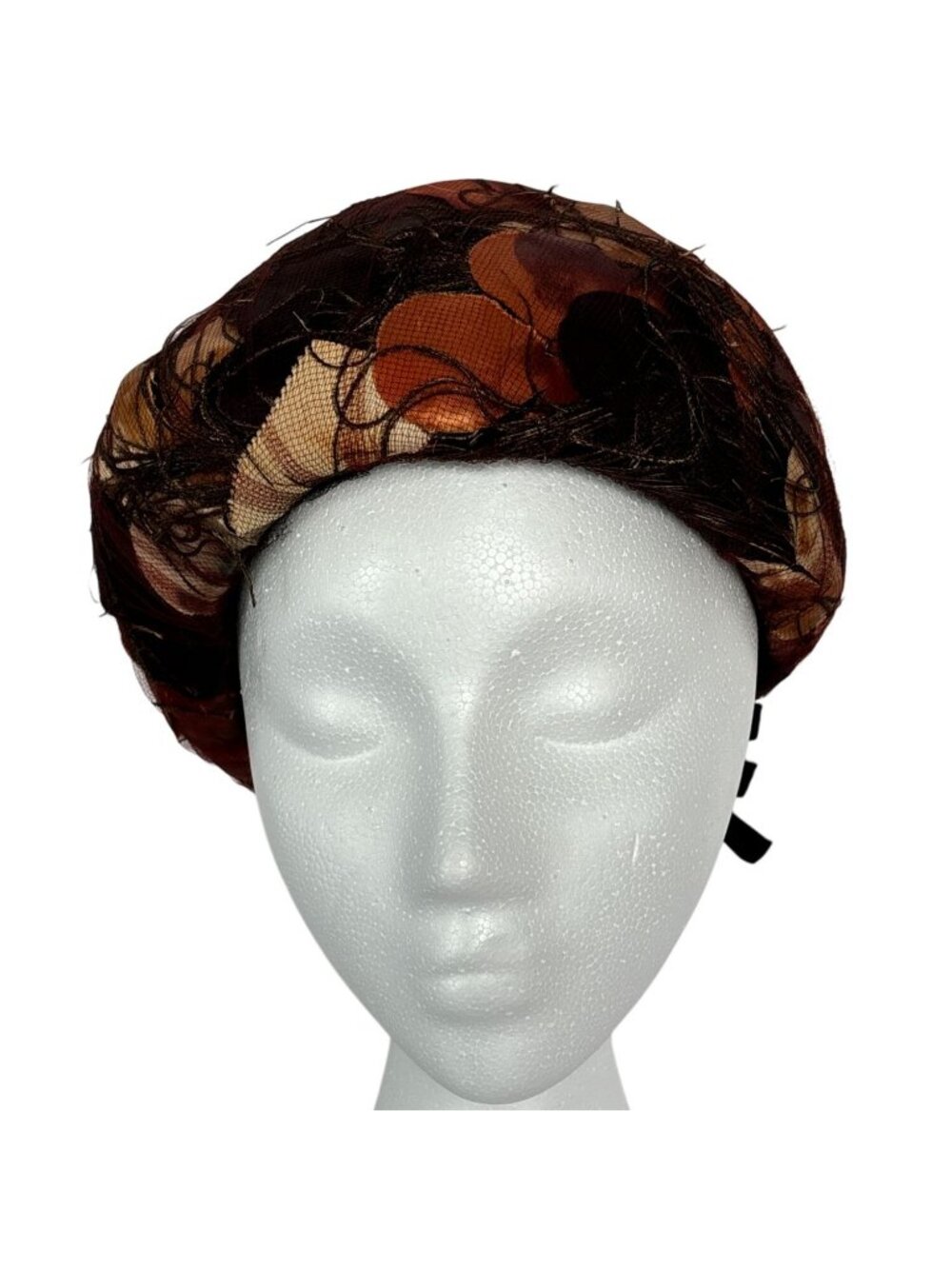 Vintage Hat 1950s Nest Style Netting Leaves Feathers Bow Fascinator Fall Colors